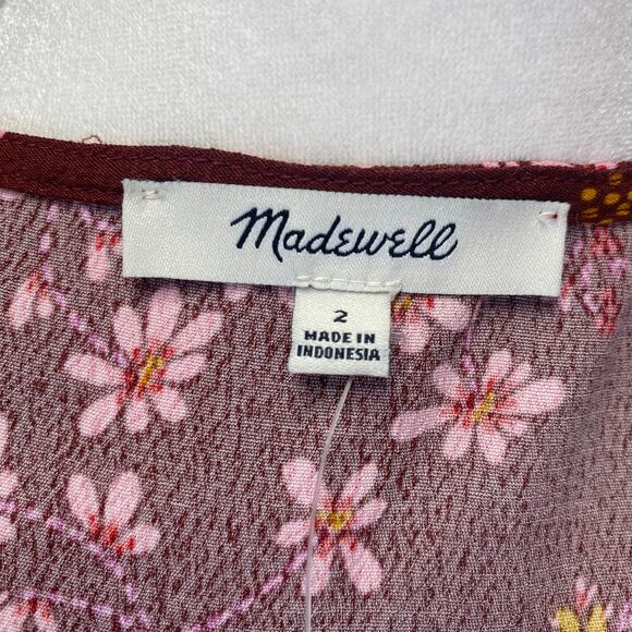 MADEWELL Butterfly Floral Wrap Blouse Ruffle Sleeve Burgundy Fairy Y2K Sz 2 NWT - Picture 3 of 12